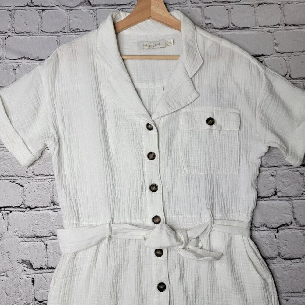 Bishop Young White Gauze Short Sleeve Belted Romper Size S - Picture 2 of 10